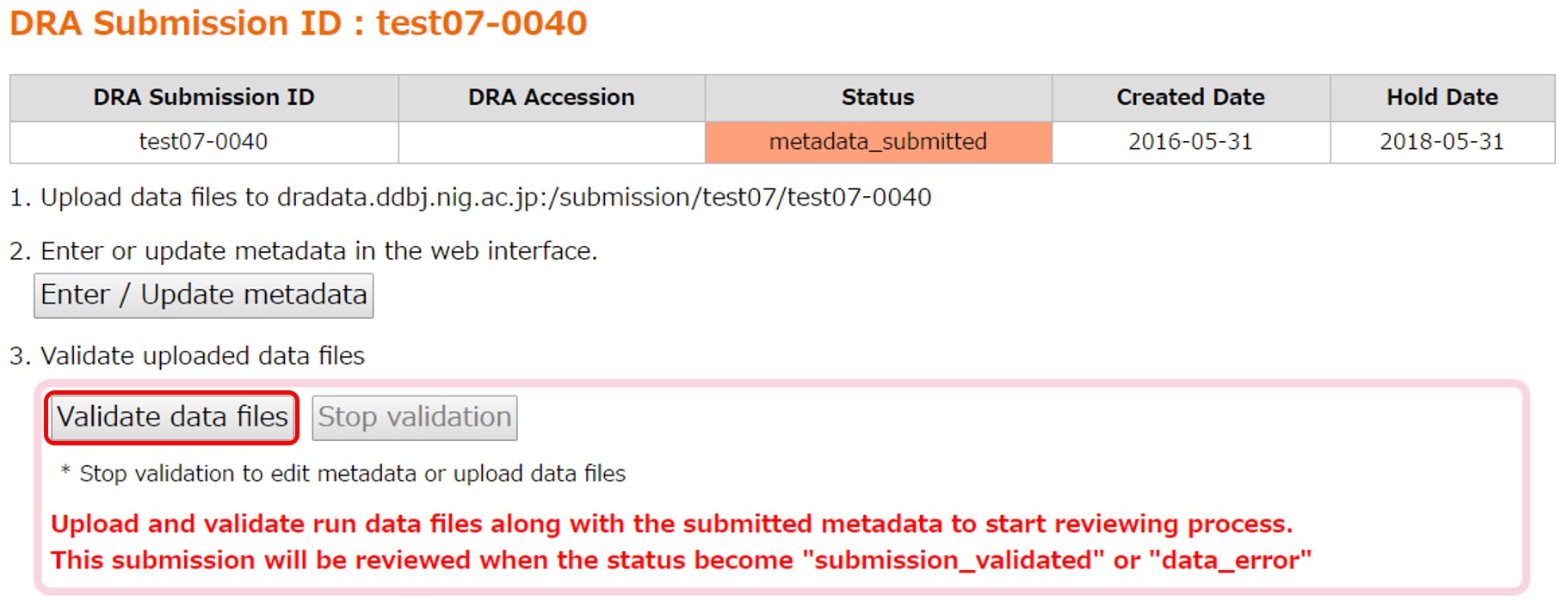 UStart validationo of data files